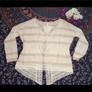 Free People Women’s Open Back Knit Lace Trim Top